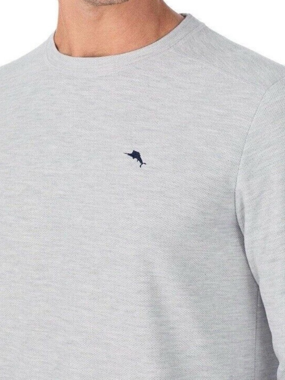 Light Gray Men's Crewneck Long Sleeve Shirt with Dolphin Embroidery